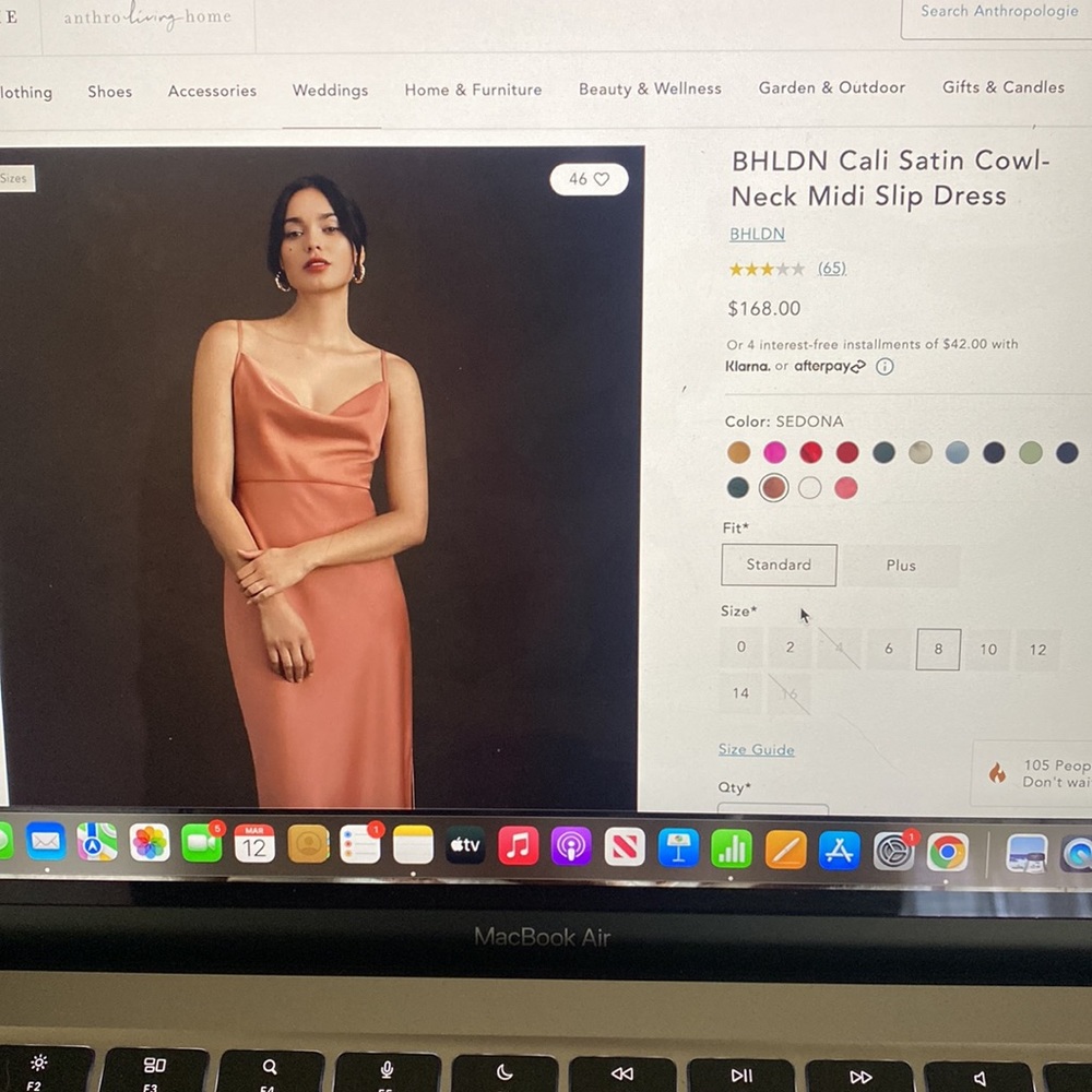 BHLDN Cali Satin Cowl Neck Midi Slip Dress- Sedona US 4 (sold out online)